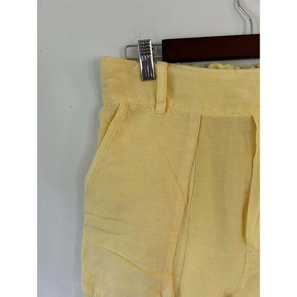 YFB yellow pants women size L butter yellow linen blend pull on wide leg cropped - Picture 2 of 8